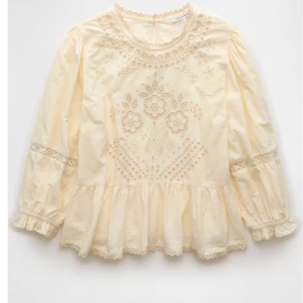 AE High neck Eyelet Blouse American Eagle